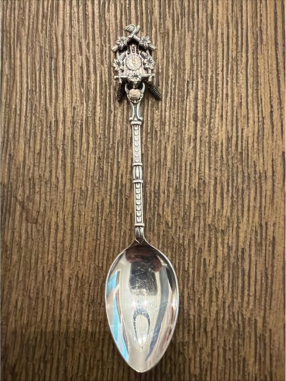 Versilbert Cuckoo Clock Souvenir Spoon Articulating Weights and Pendelum